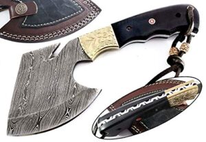 damascus steel blade axe hatchet gut hook tomahawk hunting knife camping hiking sm23