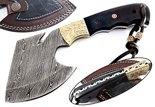 Damascus Steel Blade Axe Hatchet Gut Hook Tomahawk Hunting Knife Camping Hiking SM23