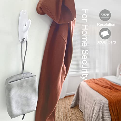 32GB Hidden Camera Clothes Hook, Mini Hidden Camera HD 1080P No WiFi Needed Nanny Cam, Security Camera with 32GB SD Card Recording for Monitoring Home/Baby/Pet No Audio