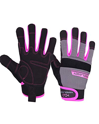 HANDLANDY Utility Work Gloves Women, Flexible Breathable Yard Work Gloves, Thin Mechanic Working Gloves Touch Screen (Medium)