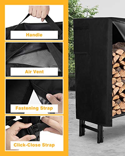 GASPRO 4FT Firewood Rack Outdoor with Cover, Includes Thickened & Widened Rungs, Heavy Duty Log Rack Wood Holder, Easy to Assemble