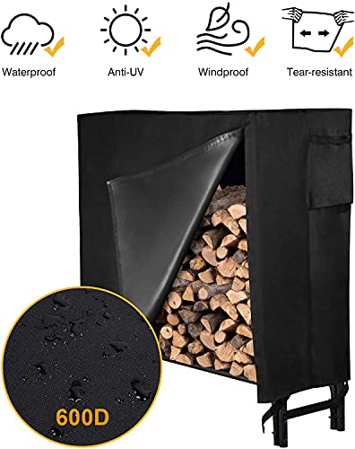 GASPRO 4FT Firewood Rack Outdoor with Cover, Includes Thickened & Widened Rungs, Heavy Duty Log Rack Wood Holder, Easy to Assemble