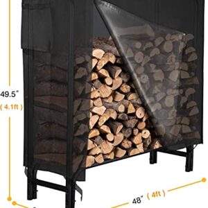 GASPRO 4FT Firewood Rack Outdoor with Cover, Includes Thickened & Widened Rungs, Heavy Duty Log Rack Wood Holder, Easy to Assemble