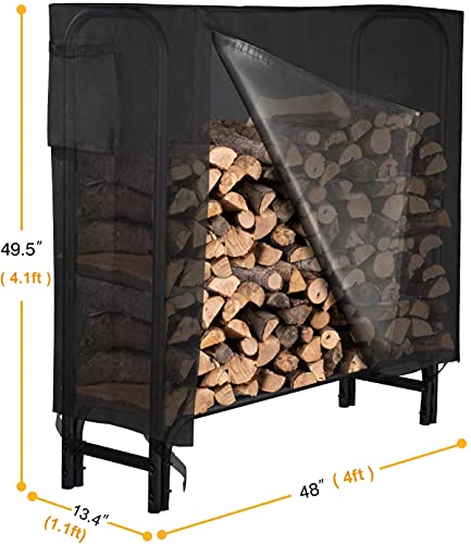 GASPRO 4FT Firewood Rack Outdoor with Cover, Includes Thickened & Widened Rungs, Heavy Duty Log Rack Wood Holder, Easy to Assemble