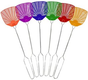 supreme bug & fly swatter 6-pack – braided metal handle 6 pack fly swatters, multi pack colors, – for indoor/outdoor – flyswatter (21 inch- set of 6)