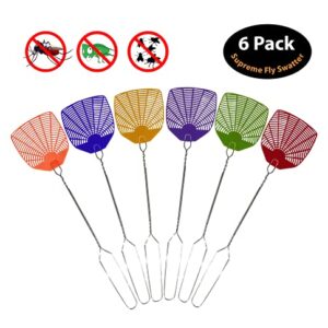 Supreme Bug & Fly Swatter 6-Pack – Braided Metal Handle 6 Pack Fly Swatters, Multi Pack Colors, – for Indoor/Outdoor – Flyswatter (21 inch- Set of 6)