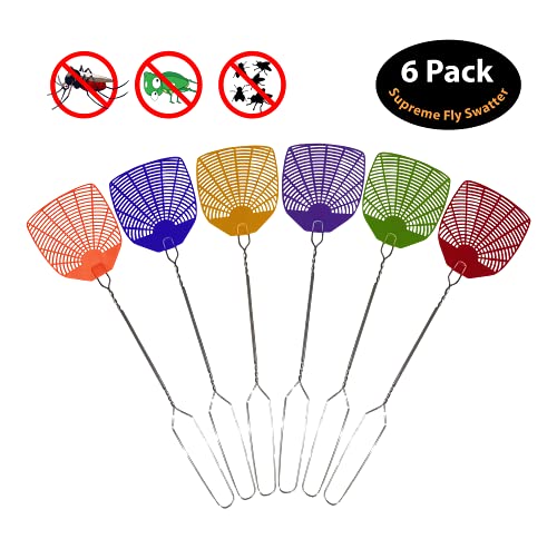 Supreme Bug & Fly Swatter 6-Pack – Braided Metal Handle 6 Pack Fly Swatters, Multi Pack Colors, – for Indoor/Outdoor – Flyswatter (21 inch- Set of 6)