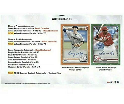 2020 Bowman Baseball Series Unopened Blaster Box Made By Topps Possible Prospects, Retail Exclusive Inserts and Autographs