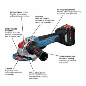 BOSCH GWX18V-50PCB14 18V X-LOCK Brushless Connected-Ready 4-1/2 In. – 5 In. Angle Grinder Kit with (1) CORE18V® 8 Ah High Power Battery,Black