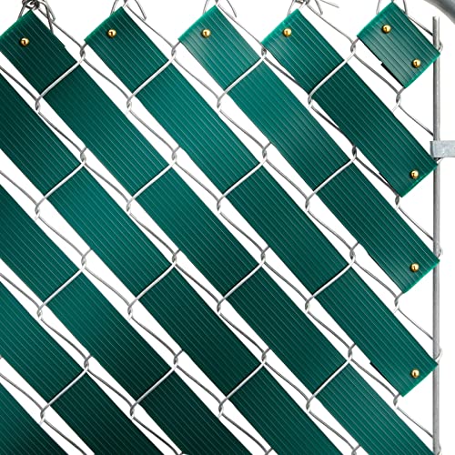 Chain Link Fence Slats, Privacy Screen Covering Tape Roll with Brass Fasteners, Weave Panel Design for Home, School, Business, Stadiums (1.8 in x 246 ft, Green)