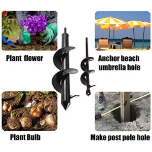 Jayzod Auger Drill bit for Planting 1.6x8.7"& 4x12" Garden Auger Spiral Drill Bit,Bulb & Bedding Plant Augers,Plants Drill bit for 3/8” Hex Drive Drill