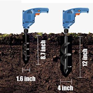 Jayzod Auger Drill bit for Planting 1.6x8.7"& 4x12" Garden Auger Spiral Drill Bit,Bulb & Bedding Plant Augers,Plants Drill bit for 3/8” Hex Drive Drill