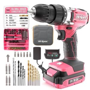 hi-spec 58pc pink 18v cordless power drill driver, bit set & case. complete home & garage diy tool