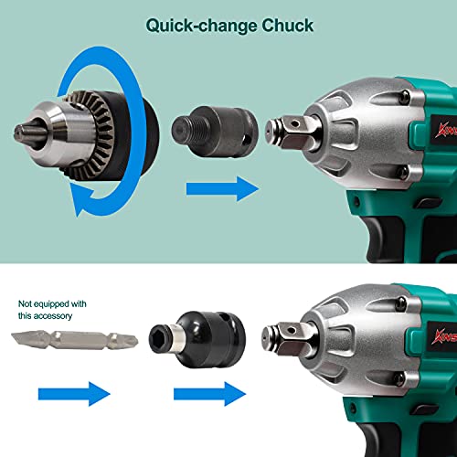 Kinswood Cordless Impact Wrench, 1/2 Chuck Impact Driver/Drill/Screws with 3100RPM Variable Speed, Torque 320 ft-lbs,20v 2xLithium-Ion 3.0AH Battery Pack Safety Lock Design