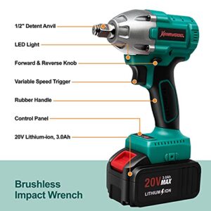 Kinswood Cordless Impact Wrench, 1/2 Chuck Impact Driver/Drill/Screws with 3100RPM Variable Speed, Torque 320 ft-lbs,20v 2xLithium-Ion 3.0AH Battery Pack Safety Lock Design