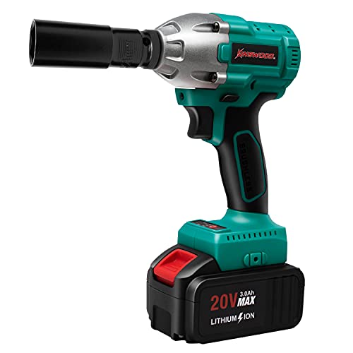 Kinswood Cordless Impact Wrench, 1/2 Chuck Impact Driver/Drill/Screws with 3100RPM Variable Speed, Torque 320 ft-lbs,20v 2xLithium-Ion 3.0AH Battery Pack Safety Lock Design