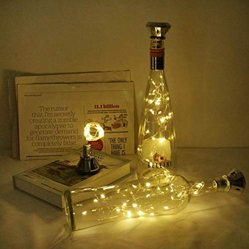 Cynzia Solar Wine Bottle Lights, 6 Pack 20LED Solar Powered Diamond Cork Lights, Waterproof Outdoor Fairy String Light for Garden, Patio, Party, Wedding, Holiday Decor (Warm White)