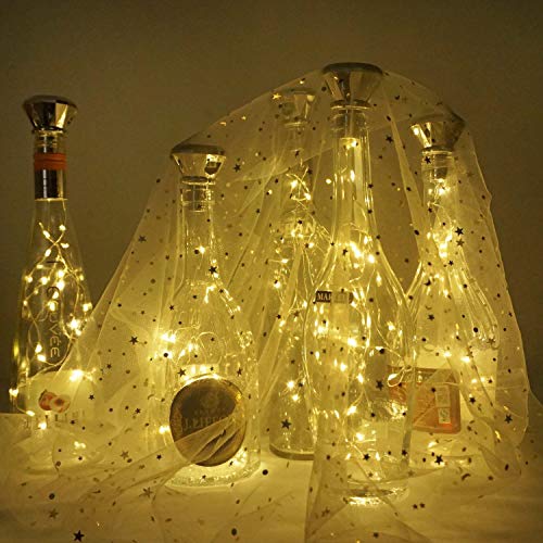 Cynzia Solar Wine Bottle Lights, 6 Pack 20LED Solar Powered Diamond Cork Lights, Waterproof Outdoor Fairy String Light for Garden, Patio, Party, Wedding, Holiday Decor (Warm White)
