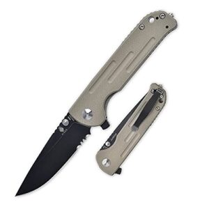 kizer justice, edc folding knife black n690 blade and desert g10 handle with clip pocket knives for men -v4543n2