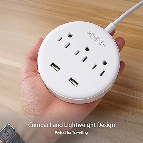 NTONPOWER Flat Plug Power Strip Bundle, 3 Outlets 2 USB Compact Power Strip with 5ft Cord and 15 ft Extra Long Extension Cord, Right Angle Plug for Office, Home, Nightstand, Dorm Essentials