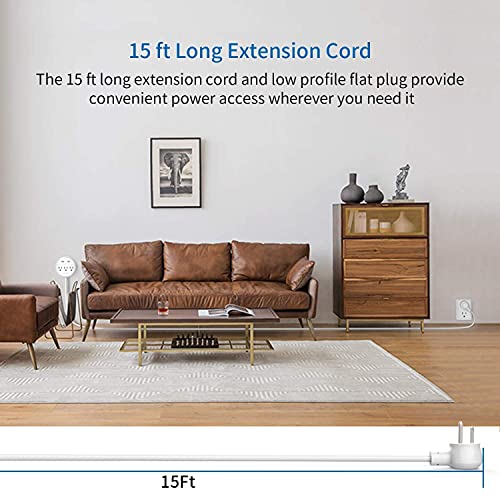 NTONPOWER Flat Plug Power Strip Bundle, 3 Outlets 2 USB Compact Power Strip with 5ft Cord and 15 ft Extra Long Extension Cord, Right Angle Plug for Office, Home, Nightstand, Dorm Essentials