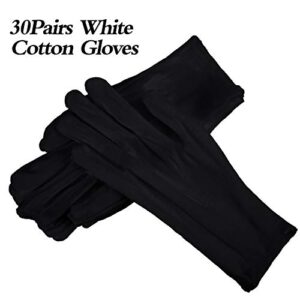 60 Pieces Glove Soft Stretchy Working Glove Costume Reusable Large Mitten for Inspection Photo Jewelry Silver Coin Archive Serving Costume, Cotton Gloves for Women Men Eczema Moisturizing Spa (Black)