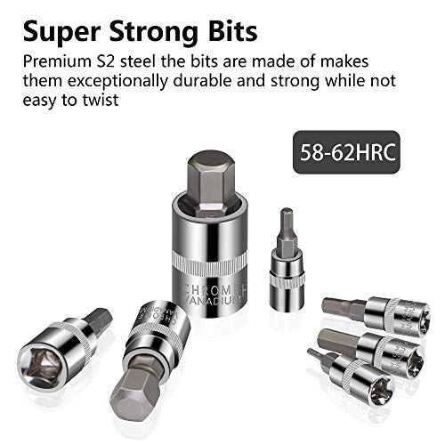 MulWark 64-Piece Master-Torx-Automotive-Mechanics-Tool | 3/8, 1/4, 1/2 in. Drive Torx Bit Socket and External Torx Socket Set w./ Impact Adapter and Reducer | S2 and Cr-V Steel