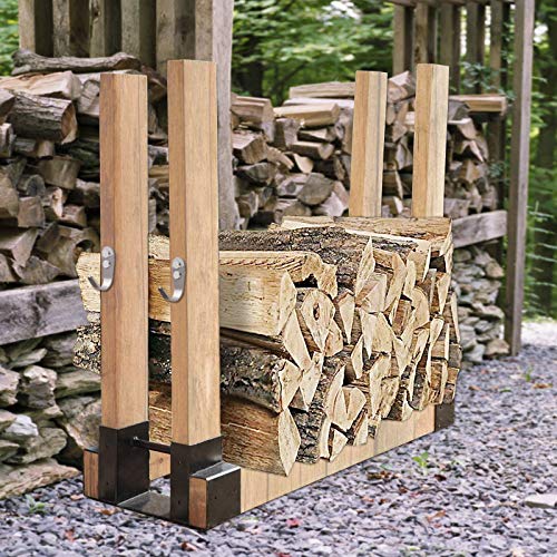 Zantle Outdoor and Indoor Firewood Log Rack Bracket Kit, Fireplace Wood Storage Holder - Adjustable to Any Length