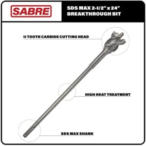 Sabre Tools 2-1/2 in x 20 in x 24 in SDS MAX Breakthrough Bit, Thru Hole Bit Carbide Tipped, Multi-Cutting Head for Concrete, Brick, Stone