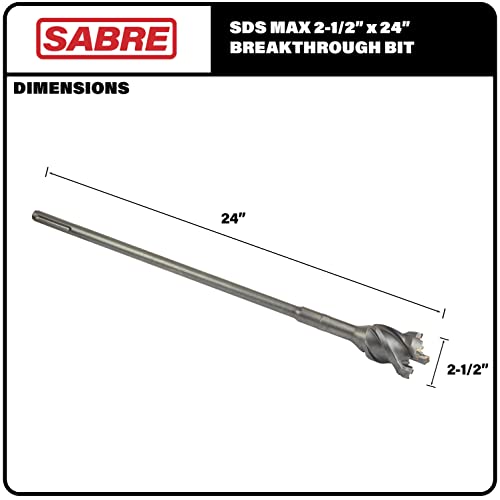 Sabre Tools 2-1/2 in x 20 in x 24 in SDS MAX Breakthrough Bit, Thru Hole Bit Carbide Tipped, Multi-Cutting Head for Concrete, Brick, Stone