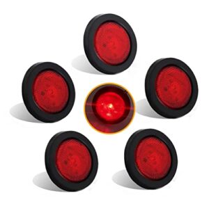 novalite 5x 2.5’’ round red trailer led side marker lights, sealed grommet flush mount 4 leds light with reflective lens, truck rv waterproof universal 12v, dot certified