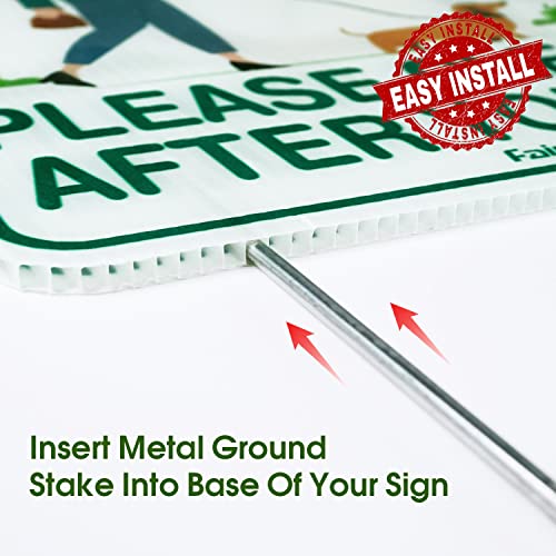 Faittoo Clean Up After Your Dog Signs, (4 Pack) 12"x9" Double Sided with Metal H-Stake No Poop Signs for Lawn, No Pooping Dog Signs for Yard Waterproof, Weather Resistant, Easy to Mount