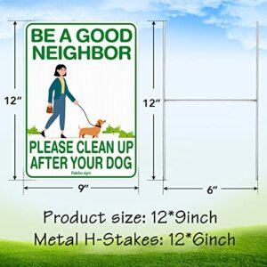 Faittoo Clean Up After Your Dog Signs, (4 Pack) 12"x9" Double Sided with Metal H-Stake No Poop Signs for Lawn, No Pooping Dog Signs for Yard Waterproof, Weather Resistant, Easy to Mount