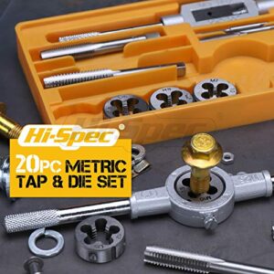 Hi-Spec 20 Piece Metric Tap & Die Set - Complete M3 to M12 Fine & Coarse Tools to Cut, Chase and Thread with Wrench Accessories in a Tray Case