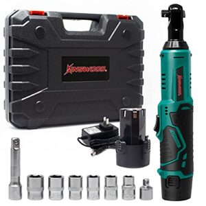 Kinswood Cordless Ratchet Wrench Set, 3/8" 400 RPM 12V Power Electric Ratchet Driver with 12 Sockets, 2x Lithium-Ion Batteries and 60-Min Fast Charge