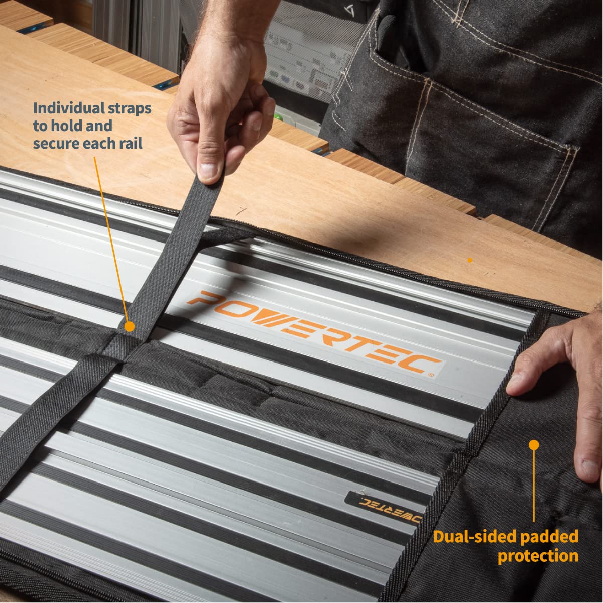 POWERTEC 71550 110" Track Saw Guide Rail Kit for Makita or Festool Track Saw| Includes 2x55 Guide Rails/Protective Guide Rail Bag/Rail Connectors