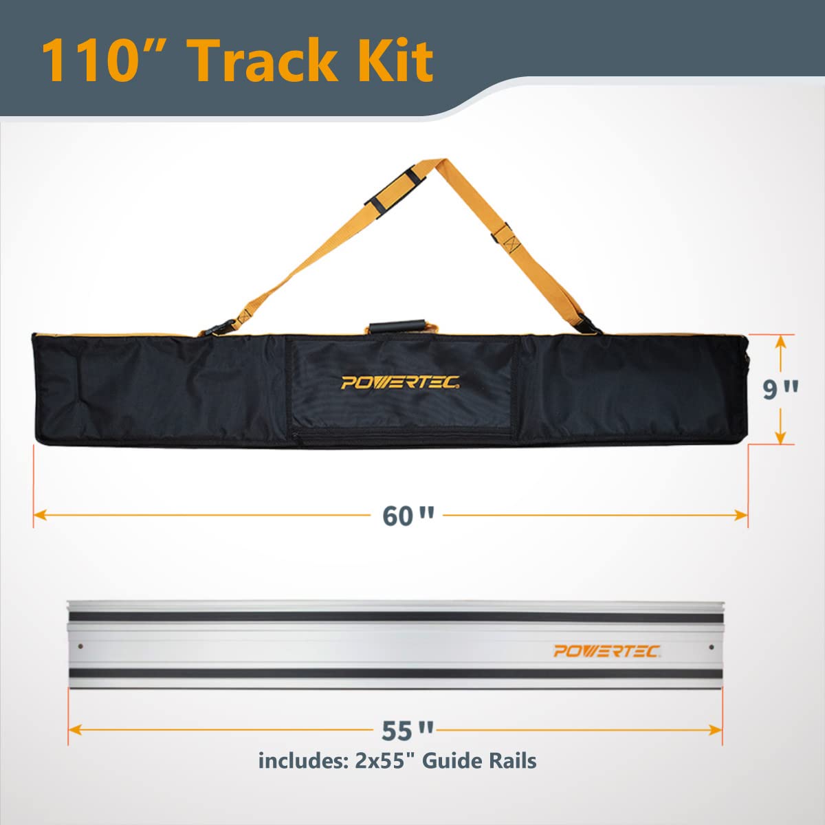 POWERTEC 71550 110" Track Saw Guide Rail Kit for Makita or Festool Track Saw| Includes 2x55 Guide Rails/Protective Guide Rail Bag/Rail Connectors