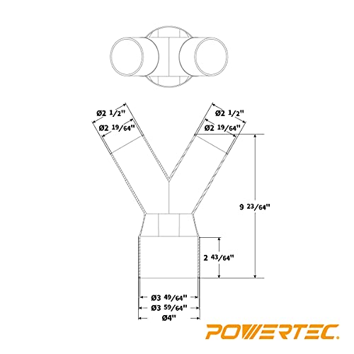 POWERTEC 70276 4-Inch to 2-1/2-Inch Dust Collection Splitter Fitting