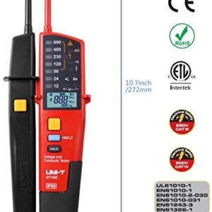 Voltage Tester Professional UT18C Voltage and Continuity Tester Multifunction Waterproof Digital Electrical Circuit Tester Voltage Meter Voltmeter 12V~690V AC/DC Automatic Range LCD Display