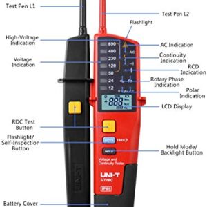 Voltage Tester Professional UT18C Voltage and Continuity Tester Multifunction Waterproof Digital Electrical Circuit Tester Voltage Meter Voltmeter 12V~690V AC/DC Automatic Range LCD Display