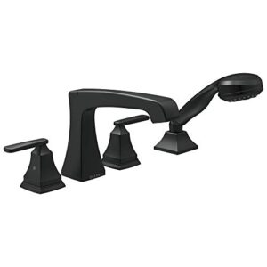 delta faucet t4764-bl ashlyn roman tub trim with hand shower deck-mount with diverter, matte black