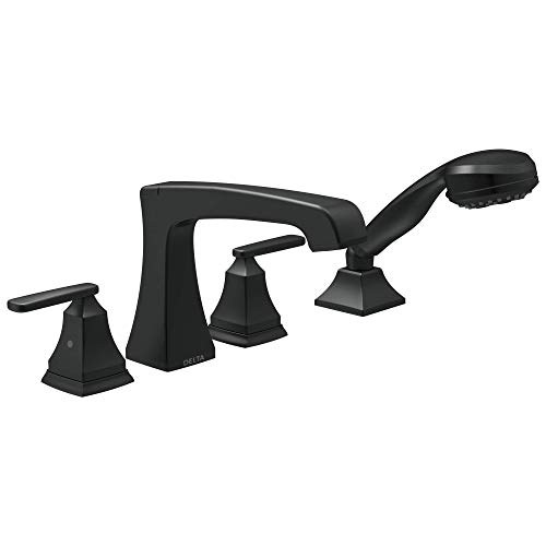 DELTA FAUCET T4764-BL Ashlyn Roman Tub Trim with Hand Shower Deck-Mount with Diverter, Matte Black