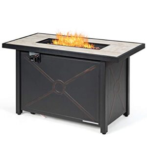 giantex gas fire pit table w/ceramic tabletop, 42 inch 60,000 btu rectangular propane fire pit table, outdoor electronic ignition propane heater w/table cover, waterproof cover, lava rock