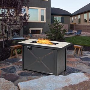 Giantex Gas Fire Pit Table w/Ceramic Tabletop, 42 Inch 60,000 BTU Rectangular Propane Fire Pit Table, Outdoor Electronic Ignition Propane Heater w/Table Cover, Waterproof Cover, Lava Rock