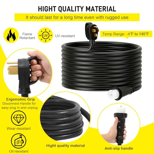 Best brose 50Ft 50 Amp Generator Extension Cord Generator Cord 125V 250V UL Listed Generator Power Cord N14-50P & SS2-50R Twist Lock Connectors (50Ft 50 Amp) (50FT)