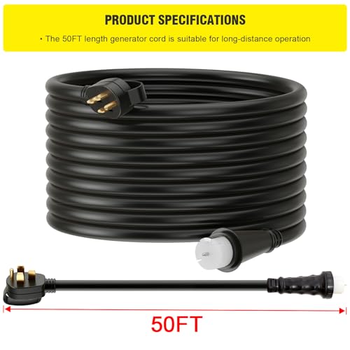 Best brose 50Ft 50 Amp Generator Extension Cord Generator Cord 125V 250V UL Listed Generator Power Cord N14-50P & SS2-50R Twist Lock Connectors (50Ft 50 Amp) (50FT)