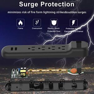 Wishinkle Surge Protector, 4 AC Multiple Plug Outlets with 2 USB Power Strip, 2.5 ft Flat Plug Extension Cord for Home, Office, Travel, School, Black