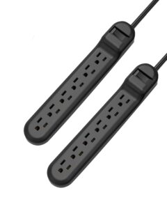 wishinkle surge protector with 6 outlets, 2.5-foot flat plug extension cord power strip, 500 joule, multiple protection outlet strip for home, office, travel, school-black, pack of 2