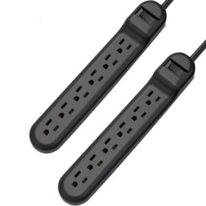 Wishinkle Surge Protector with 6 Outlets, 2.5-Foot Flat Plug Extension Cord Power Strip, 500 Joule, Multiple Protection Outlet Strip for Home, Office, Travel, School-Black, Pack of 2