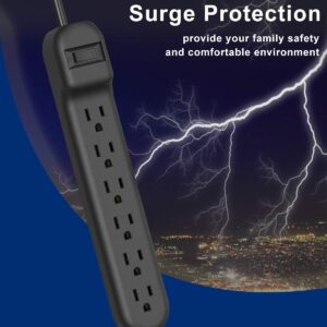 Wishinkle Surge Protector with 6 Outlets, 2.5-Foot Flat Plug Extension Cord Power Strip, 500 Joule, Multiple Protection Outlet Strip for Home, Office, Travel, School-Black, Pack of 2